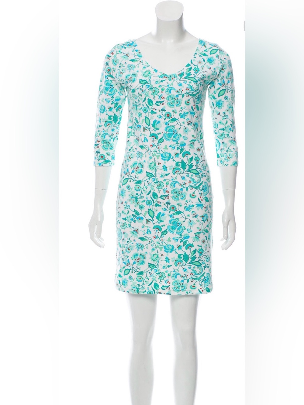 Manuel Canovas French Aqua Floral V Neck Mini Dress